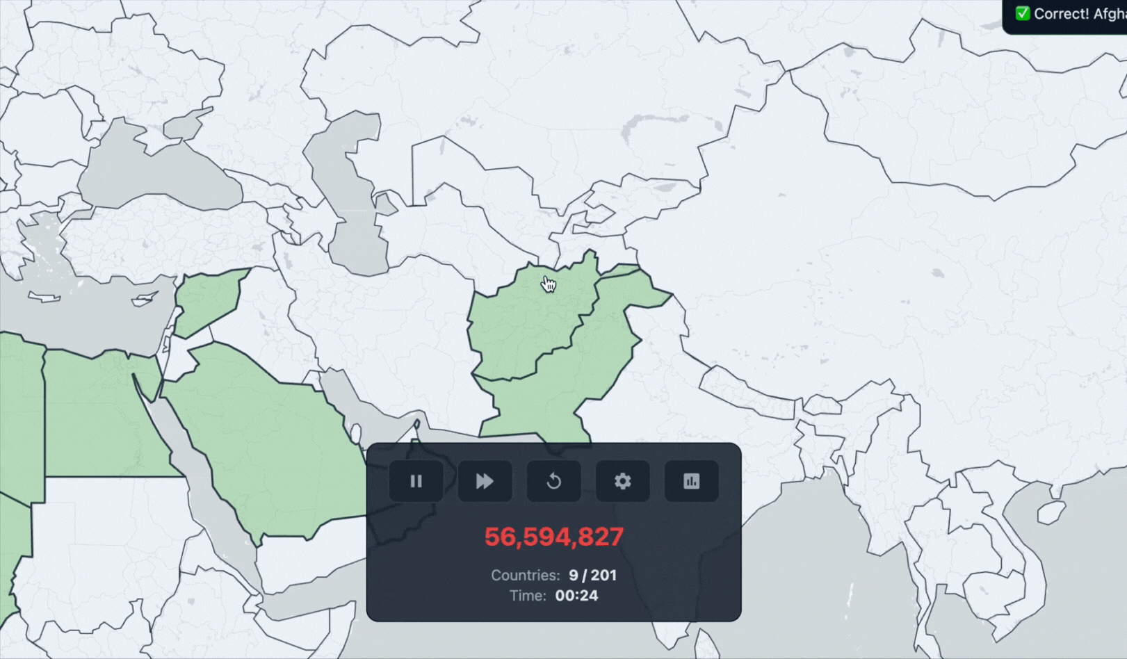 Population Mode Preview - Interactive preview of population guessing game